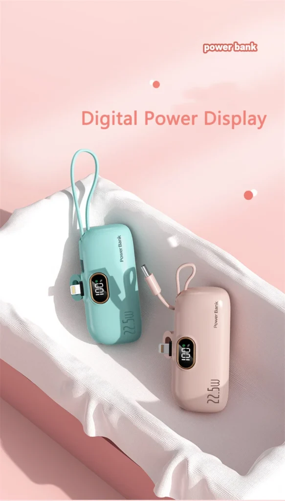 5000mAh Mini Power Bank with Type C Cable Plug 22.5W Fast Charging 4 Power Bank