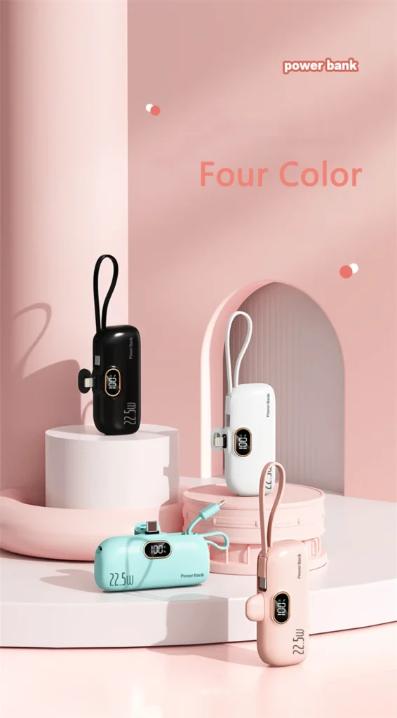 5000mAh Mini Power Bank with Type C Cable Plug 22.5W Fast Charging 3 Power Bank