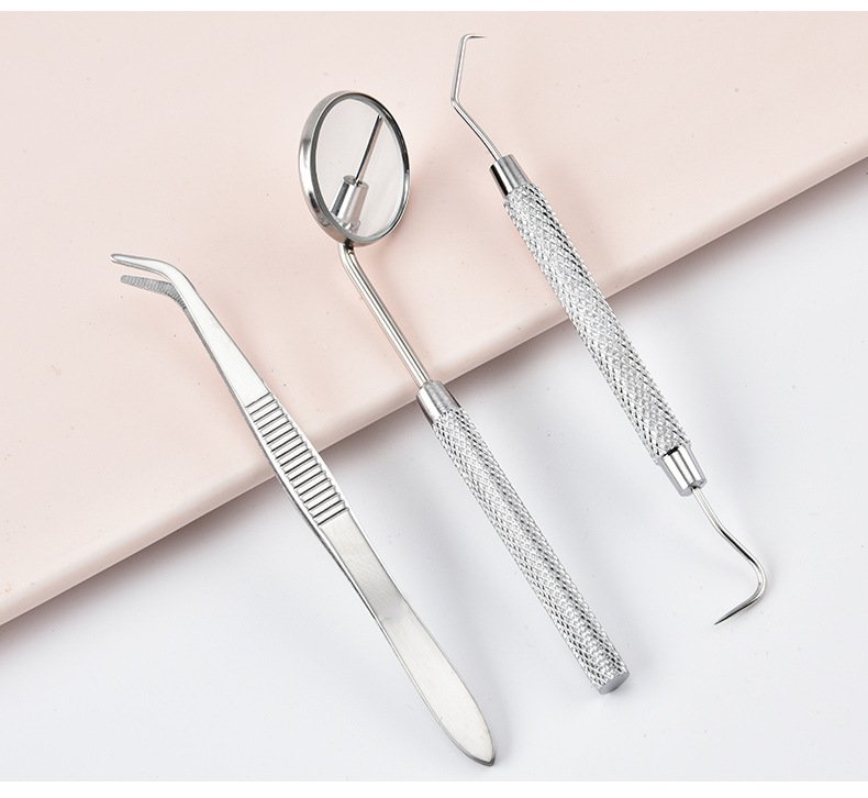 Dental Tool Stainless Steel Set / 3PCS – Dental Mirror, Tweezers & Probe | Oral Hygiene & Tartar Removal Kit - Small Size